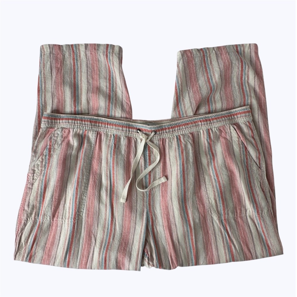 Dash Striped Linen Blend Ankle Pants Pull On Pockets Beachy Summer Da-sh Sz 2X